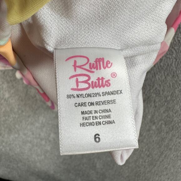 Ruffle Butts Rainbow Stripe Ruffle Swim Top Girls 6 Swimsuit - Picture 4 of 5